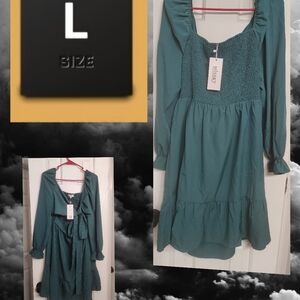 Green front tie dress